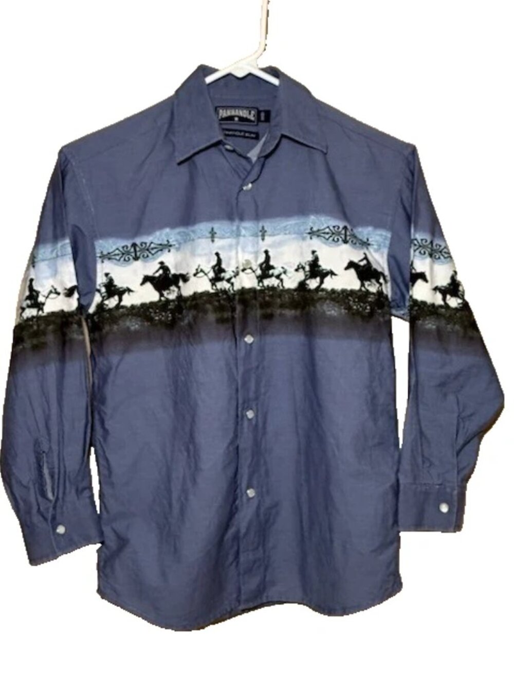 Panhandle Boys' Slim Sz M Cowboy Border Long Sleeve Pearl Snap Western Shirt